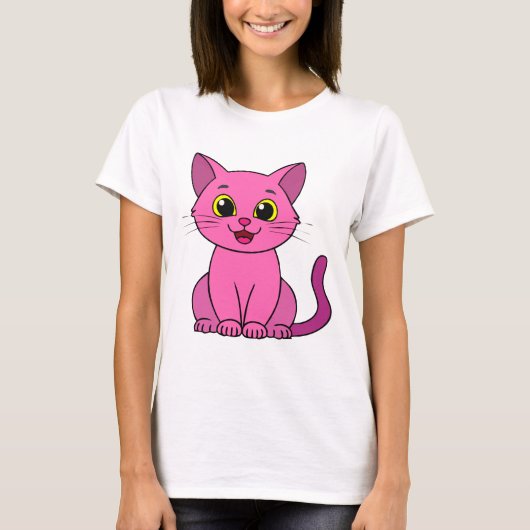 Happy Schattige Roze Kat T-shirt (Voorkant)