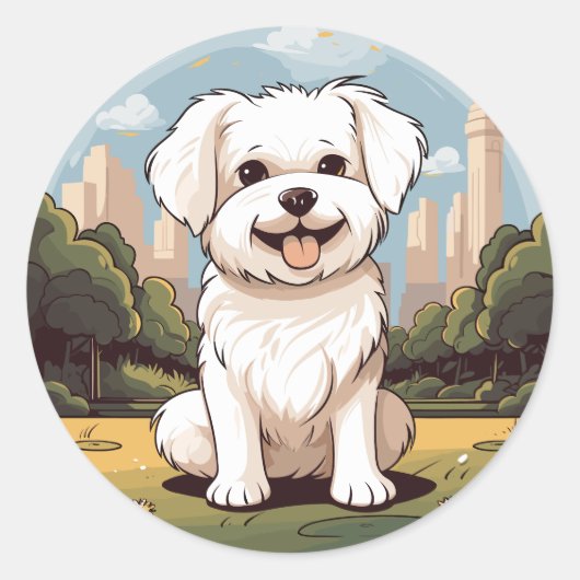 Happy Schattige Schattig Happy Maltese Dog Puppy Ronde Sticker (Voorkant)