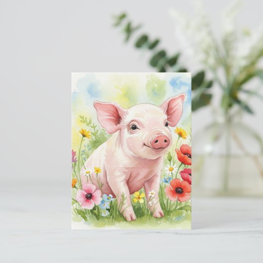 Happy Schattige Varkensbloemen Jonge Dieren Briefk Briefkaart (Staand voorkant)