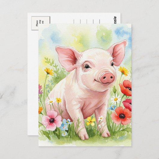Happy Schattige Varkensbloemen Jonge Dieren Briefk Briefkaart (Voorkant / Achterkant)