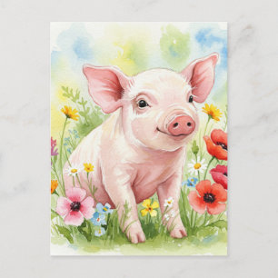 Happy Schattige Varkensbloemen Jonge Dieren Briefk Briefkaart