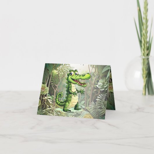 Happy Schattigee wilde krokodil Oerwoud Bomen Mooi Bedankkaart (Achterkant)