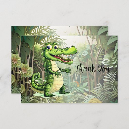 Happy Schattigee wilde krokodil Oerwoud Bomen Mooi Bedankkaart (Voorkant / Achterkant)