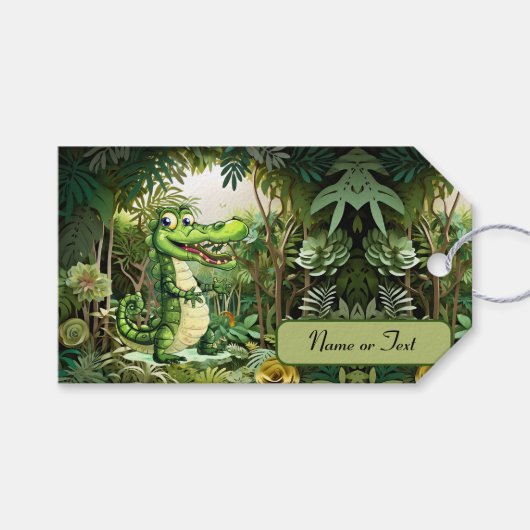 Happy Schattigee wilde krokodil Oerwoud Bomen Mooi Cadeaulabel (Voorkant (Horizontaal))