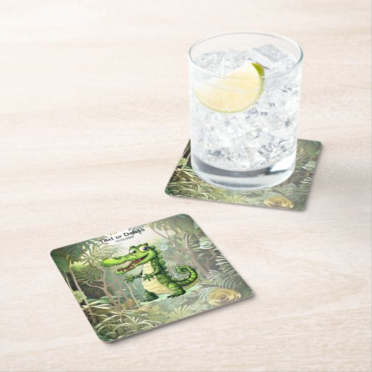 Happy Schattigee wilde krokodil Oerwoud Bomen Mooi Kartonnen Onderzetters (Insitu)