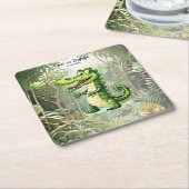 Happy Schattigee wilde krokodil Oerwoud Bomen Mooi Kartonnen Onderzetters (Schuin)