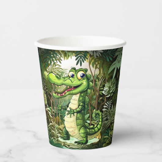 Happy Schattigee wilde krokodil Oerwoud Bomen Mooi Papieren Bekers (Voorkant)