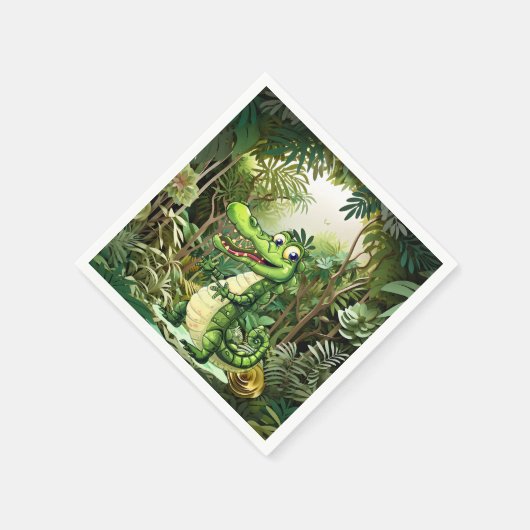 Happy Schattigee wilde krokodil Oerwoud Bomen Mooi Servet (Hoek)
