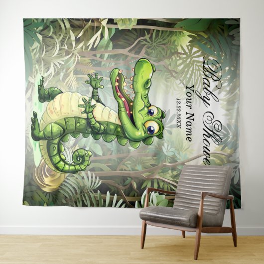 Happy Schattigee wilde krokodil Oerwoud Bomen Mooi Wandkleed (In Situ (horizontaal))