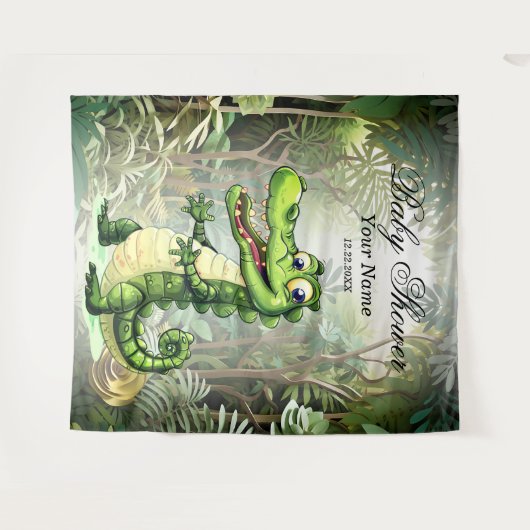 Happy Schattigee wilde krokodil Oerwoud Bomen Mooi Wandkleed (Voorkant (horizontaal))