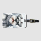 Happy Schnauzer in een sjaal Winter Art Bagagelabel (Voorkant (horizontaal))