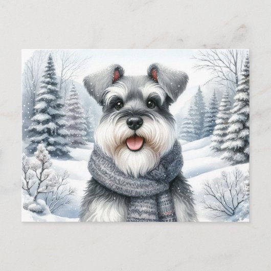 Happy Schnauzer in een sjaal Winter Art Briefkaart (Voorkant)