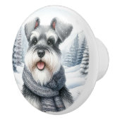 Happy Schnauzer in een sjaal Winter Art Keramische Knop (Rechts)