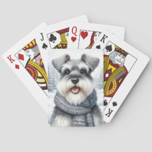 Happy Schnauzer in een sjaal Winter Art Pokerkaarten