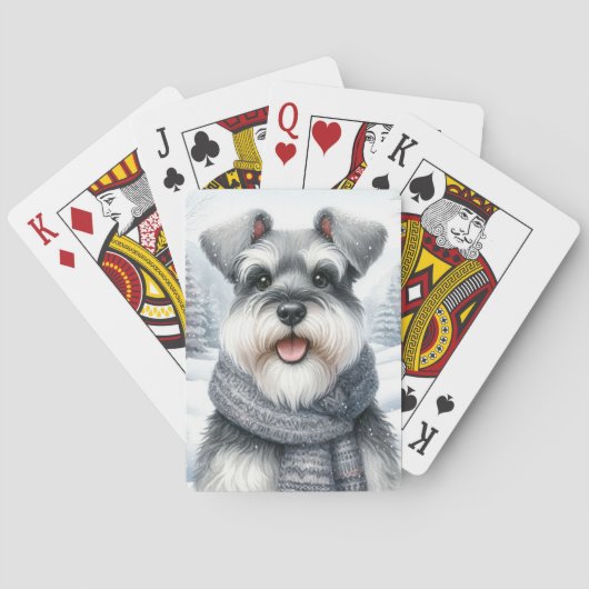 Happy Schnauzer in een sjaal Winter Art Pokerkaarten (Achterkant)