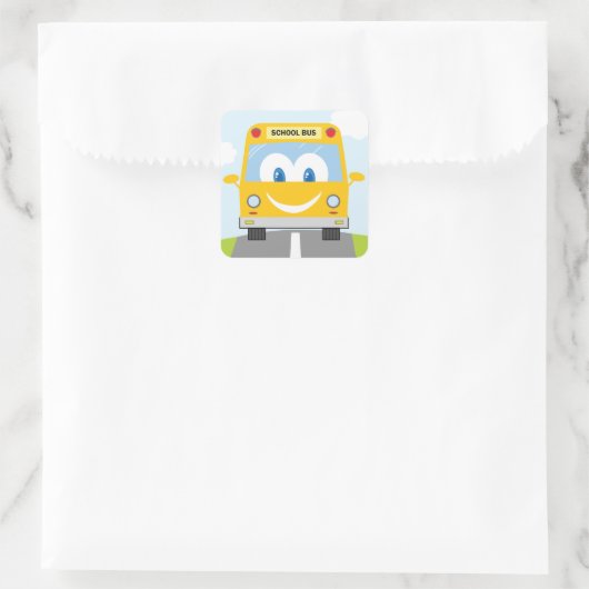 Happy School Bus Vierkante Sticker (Tas)