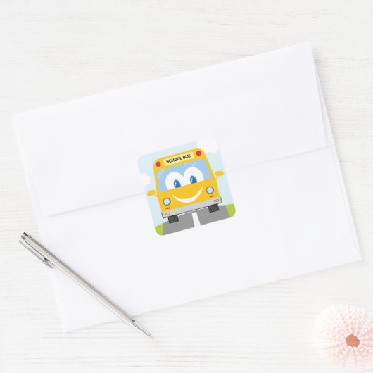 Happy School Bus Vierkante Sticker (Envelop)