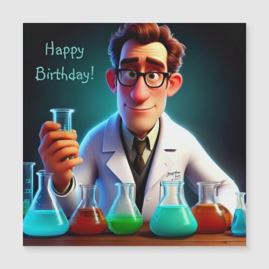 Happy Scientist Magnetische Verjaardag Kaart (Voorkant)