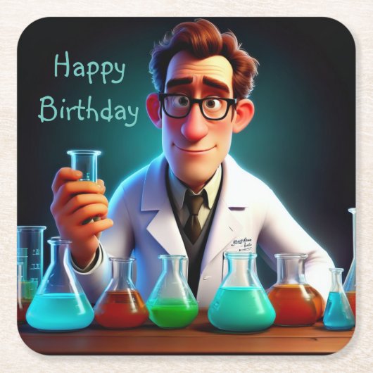 Happy Scientist Verjaardag Kartonnen Onderzetters (Voorkant)