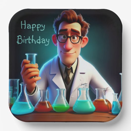 Happy Scientist Verjaardag Papieren Bordje (Voorkant)