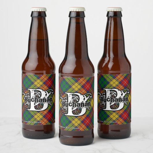 Happy Scotsman Clan Buchanan Tartan Monogram Bier Etiket (Flessen)