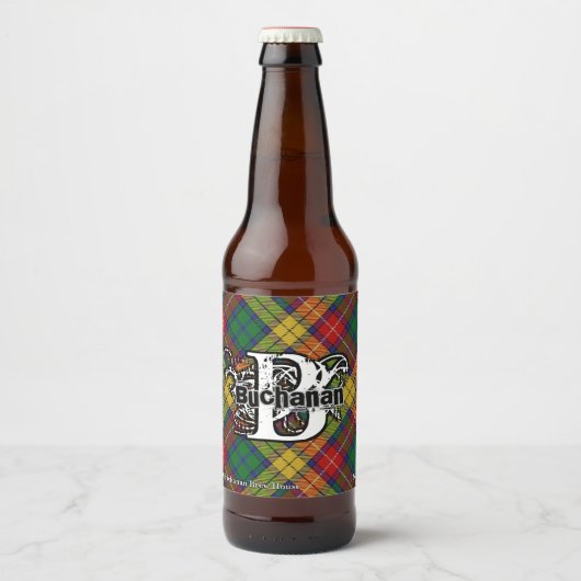 Happy Scotsman Clan Buchanan Tartan Monogram Bier Etiket (Voorkant)
