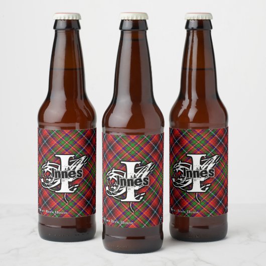 Happy Scotsman Clan Innes Tartan Monogram Bier Etiket (Flessen)