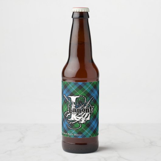 Happy Scotsman Clan Lamont Tartan Monogram Bier Etiket (Voorkant)