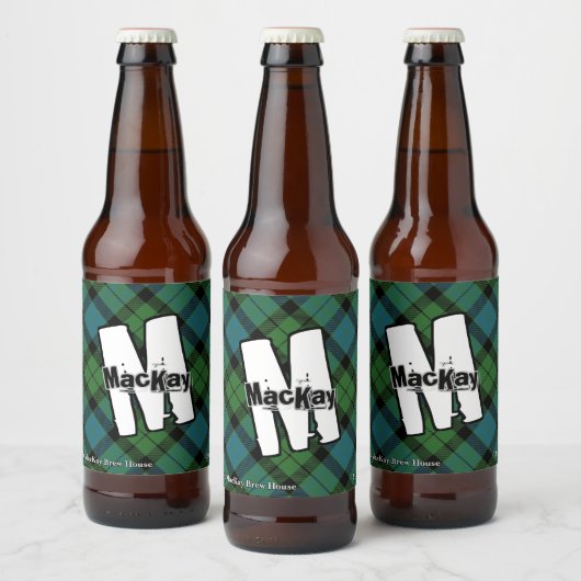 Happy Scotsman Clan MacKay Ancient Tartan Monogram Bier Etiket (Flessen)
