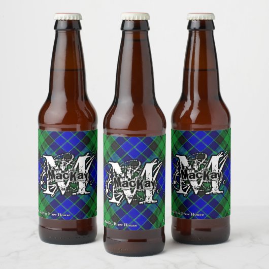 Happy Scotsman Clan MacKay Tartan Monogram Bier Etiket (Flessen)