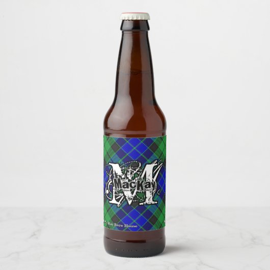Happy Scotsman Clan MacKay Tartan Monogram Bier Etiket (Voorkant)