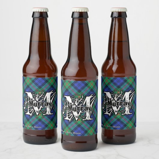 Happy Scotsman Clan Murray Tartan Monogram Bier Etiket (Flessen)