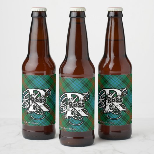 Happy Scotsman Clan Ross Tartan Monogram Bier Etiket (Flessen)
