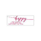 HAPPY Script Eenvoudig Rood Vakantie Retour Adres Zelfinktende Stempel (Design)