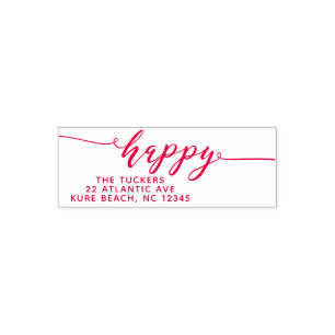 HAPPY Script Eenvoudig Rood Vakantie Retour Adres Zelfinktende Stempel