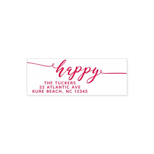 HAPPY Script Eenvoudig Rood Vakantie Retour Adres Zelfinktende Stempel (Design)