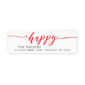 HAPPY Script Red Holiday Christmas Retouradres Etiket (Voorkant)