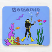 Happy scuba-duiker en cartoon-muispad muismat (Voorkant)