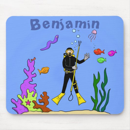 Happy scuba-duiker en cartoon-muispad muismat (Voorkant)