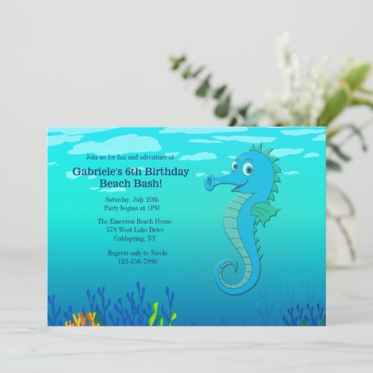 Happy Seahorse uitnodiging (Staand voorkant)