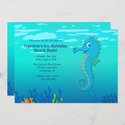 Happy Seahorse uitnodiging (Voorkant / Achterkant)