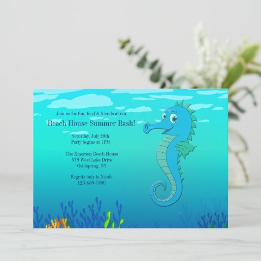 Happy Seahorse uitnodiging (Staand voorkant)