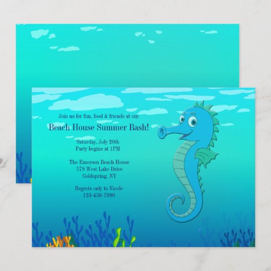 Happy Seahorse uitnodiging (Voorkant / Achterkant)