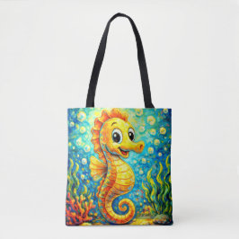 Happy Seahorse Underwater Art - Kids Ocean Tote Bag