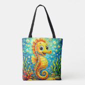 Happy Seahorse Underwater Art - Kids Ocean Tote Bag (Achterkant)
