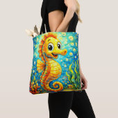 Happy Seahorse Underwater Art - Kids Ocean Tote Bag (Dichtbij)