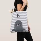 Happy Seal and Grey Stripes Monogram Tote Bag (Dichtbij)