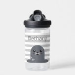 Happy Seal en Grey Stripes gepersonaliseerd Waterfles<br><div class="desc">Schattigee happy seal en strepen gepersonaliseerde fles.</div>