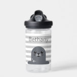 Happy Seal en Grey Stripes gepersonaliseerd Waterfles<br><div class="desc">Schattigee happy seal en strepen gepersonaliseerde fles.</div>