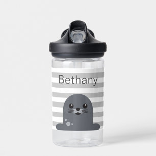 Happy Seal en Grey Stripes gepersonaliseerd Waterfles